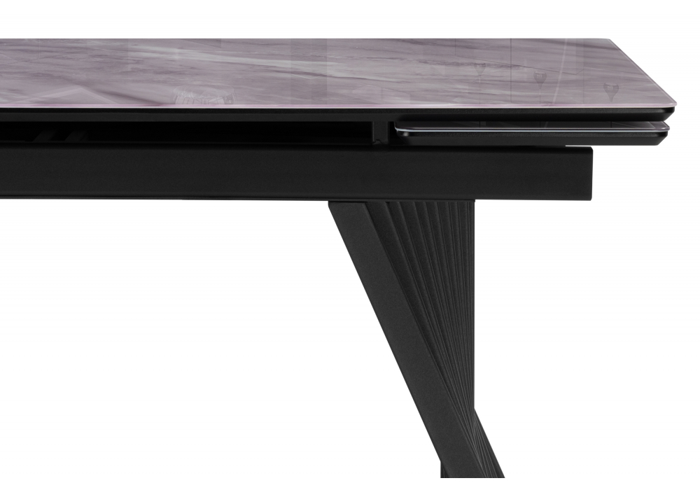 фото стол стеклянный раскладной 140(200)х80  woodville вейв кристл серый мрамор / черный 625997 | 220svet.ru