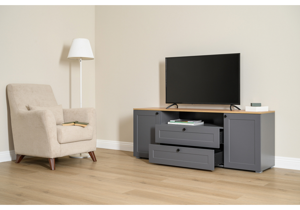 фото тв-тумба woodville опра серый графит / дуб золотой craft 676803 | 220svet.ru