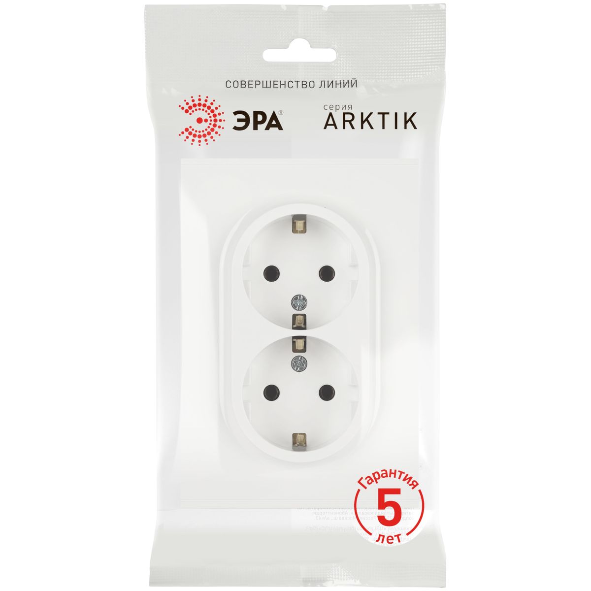 фото розетка эра arktik 16-2104-08 двойная с заземлением 2x2p+e schuko 16а-250в белый матовый б0070451 | 220svet.ru