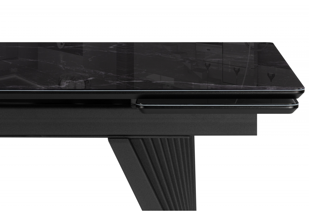 фото стол стеклянный раскладной 140(200)х80 woodville вейв черный мрамор / черный 625995 | 220svet.ru