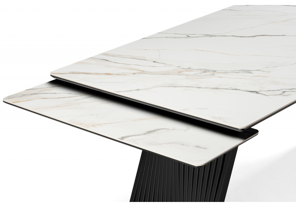 фото керамический стол раскладной 160(220)х89 woodville вейв белый с прожилками gilt white / черный 626007 | 220svet.ru