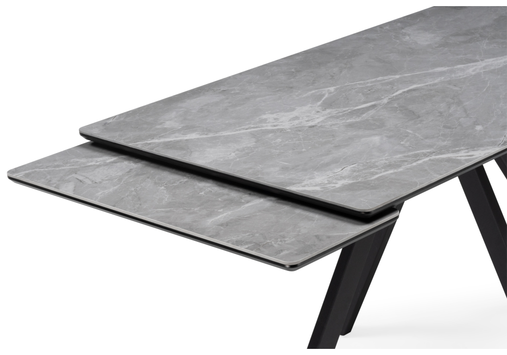 фото керамический стол раскладной 140(200)х80 woodville вилли серый мрамор / черный 612898 | 220svet.ru
