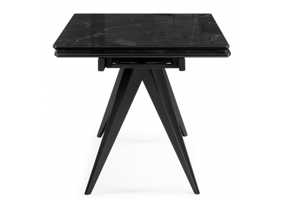 фото стол стеклянный рнаскладной 140(200)х80  woodville дарвин черный мрамор / черный 625983 | 220svet.ru