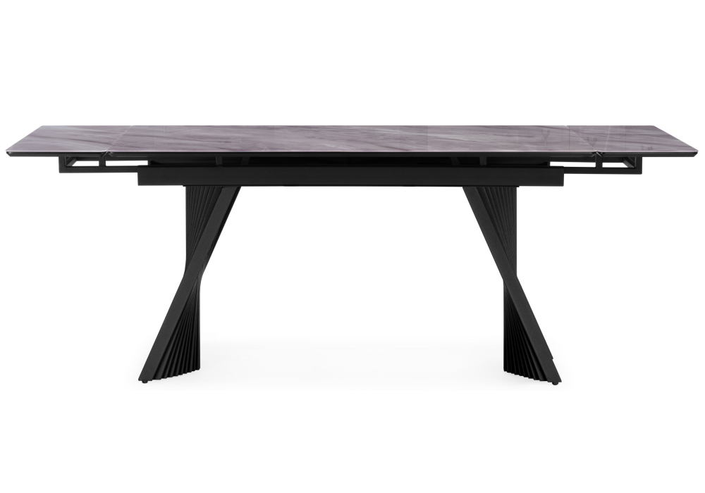 фото стол стеклянный раскладной 140(200)х80  woodville вейв кристл серый мрамор / черный 625997 | 220svet.ru