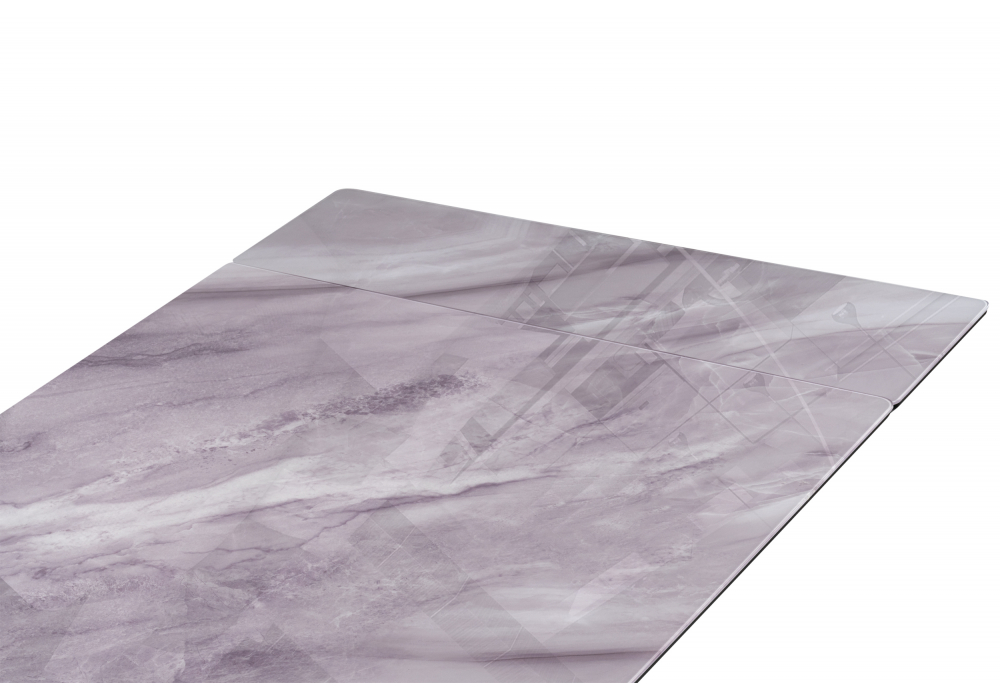 фото стол стеклянный раскладной 140(200)х80  woodville вейв кристл серый мрамор / черный 625997 | 220svet.ru