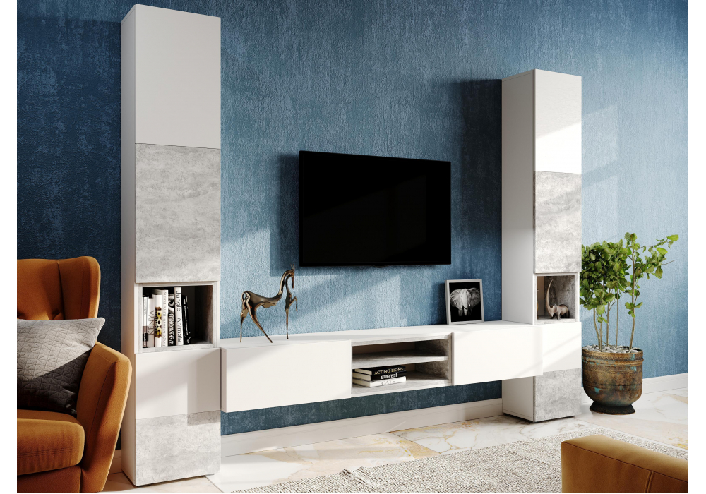 фото тв-тумба woodville лонгфорд белый / бетон светлый 563528 | 220svet.ru