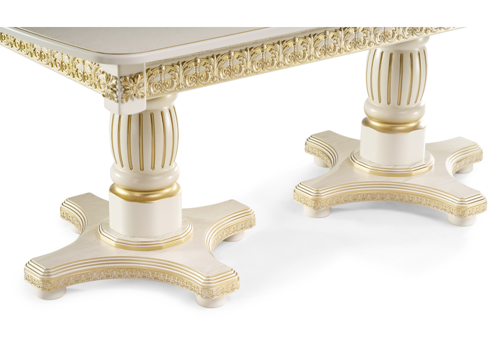 фото стол деревянный woodville морнит 180(240)х100 слоновая кость / золото 515969 | 220svet.ru