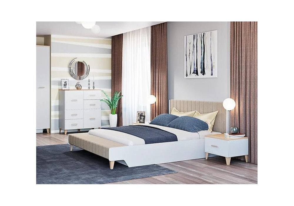 фото двуспальная кровать 160х200 woodville briton с настилом белая 500372 | 220svet.ru