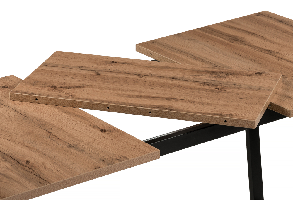 фото стол деревянный woodville раскладной лота лофт 120 25 мм дуб делано темный / матовый черный 489638 | 220svet.ru