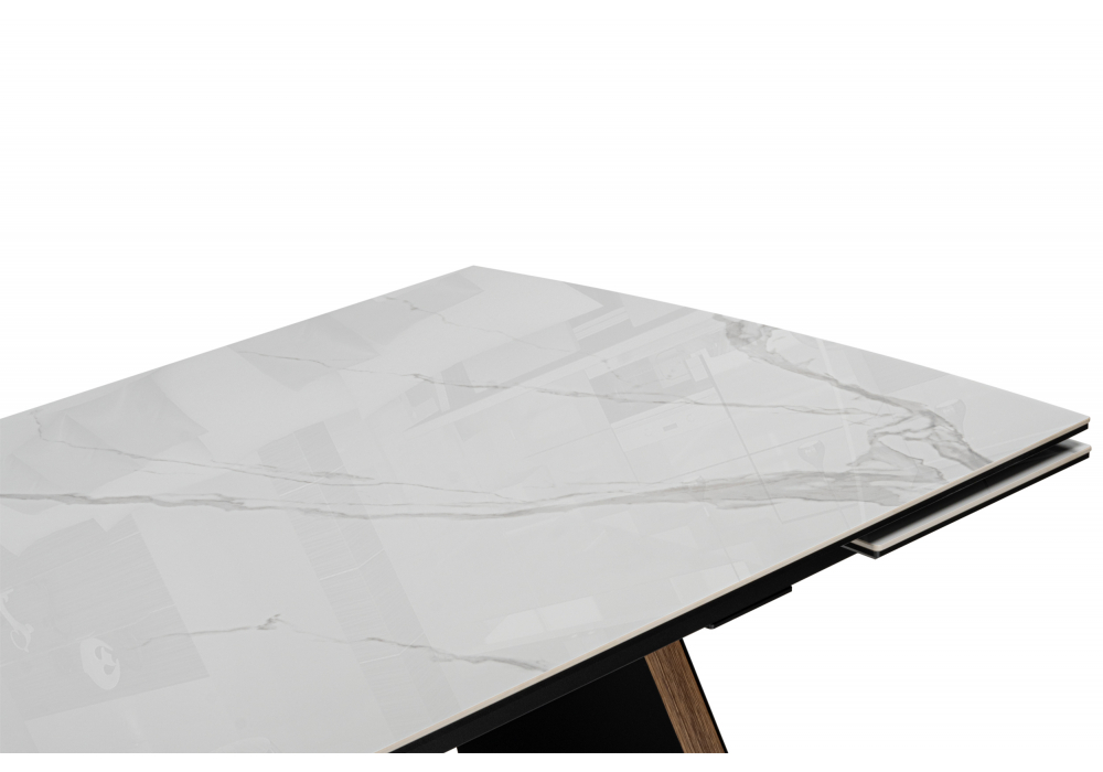 фото керамический стол раскладной 180(260)x90 woodville симмон statuario titan gloss / черный / орех дуб монтана 621517 | 220svet.ru