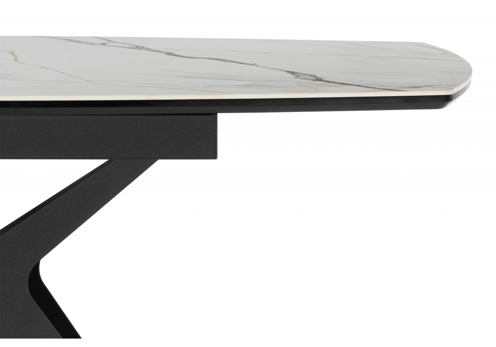 фото керамический стол раскладной 160(205)х89 woodville риполь белый с прожилками gilt white / черный 625969 | 220svet.ru