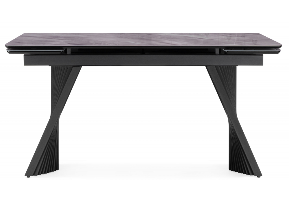 фото стол стеклянный раскладной 140(200)х80  woodville вейв кристл серый мрамор / черный 625997 | 220svet.ru