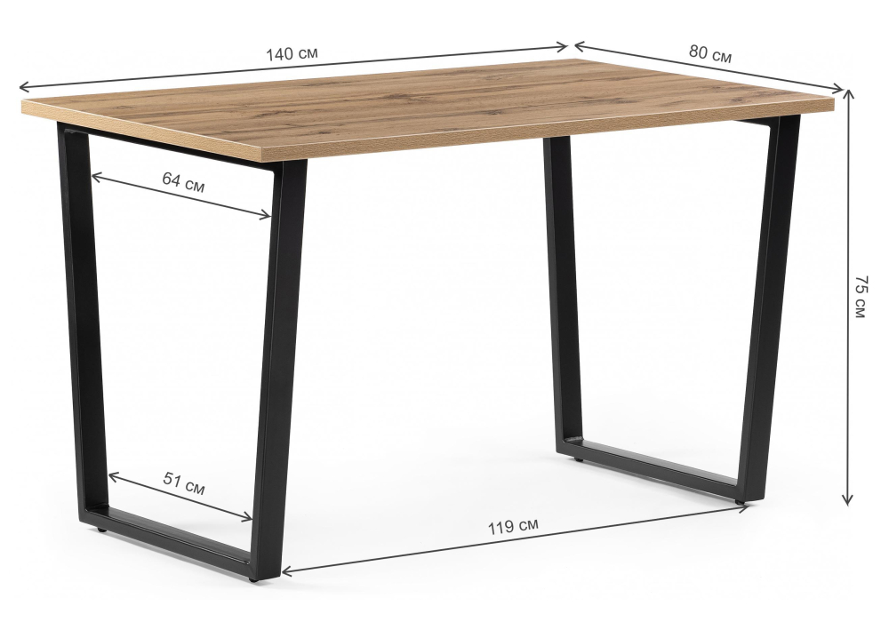фото стол деревянный woodville лота лофт 140 25 мм дуб вотан / матовый черный 489611 | 220svet.ru