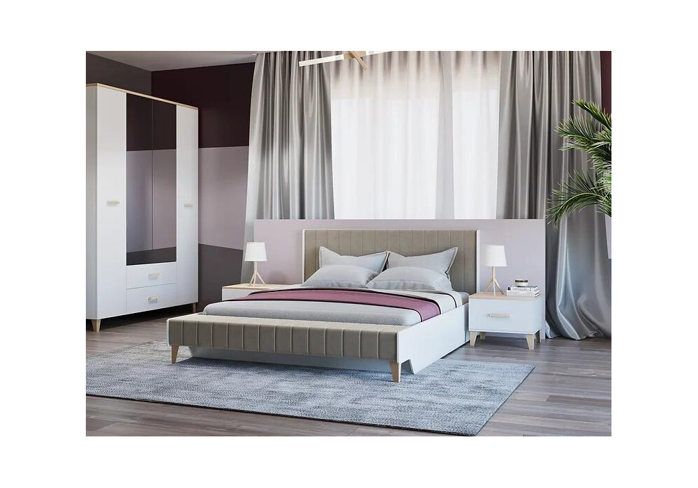 фото двуспальная кровать 160х200 woodville briton с настилом белая 500372 | 220svet.ru