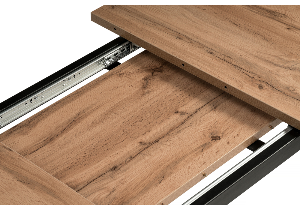 фото стол деревянный woodville раскладной лота лофт 120 25 мм дуб делано темный / матовый черный 489638 | 220svet.ru