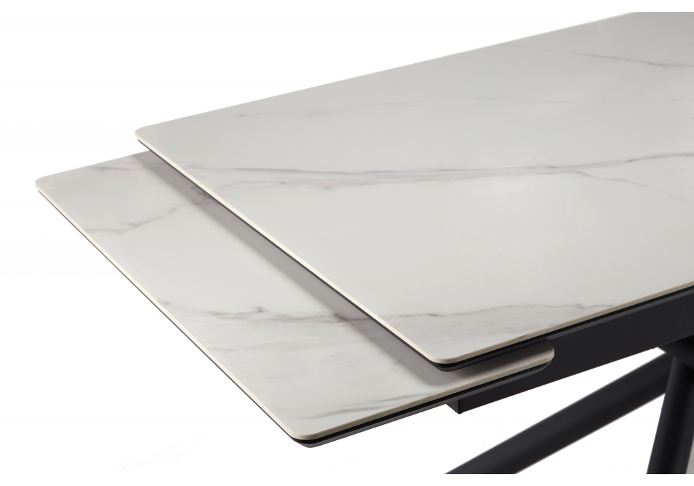 фото керамический стол раскладной 140 (200) х 80 woodville мэриан snow alpin white / черный 625721 | 220svet.ru