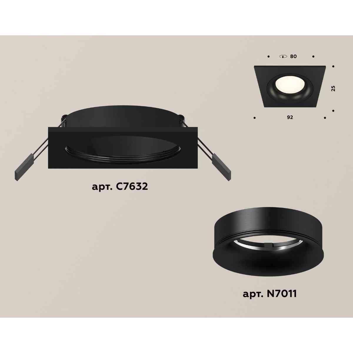 фото комплект встраиваемого светильника ambrella light techno spot xc7632002 sbk/pbk черный песок/черный полированный (c7632, n7011) | 220svet.ru