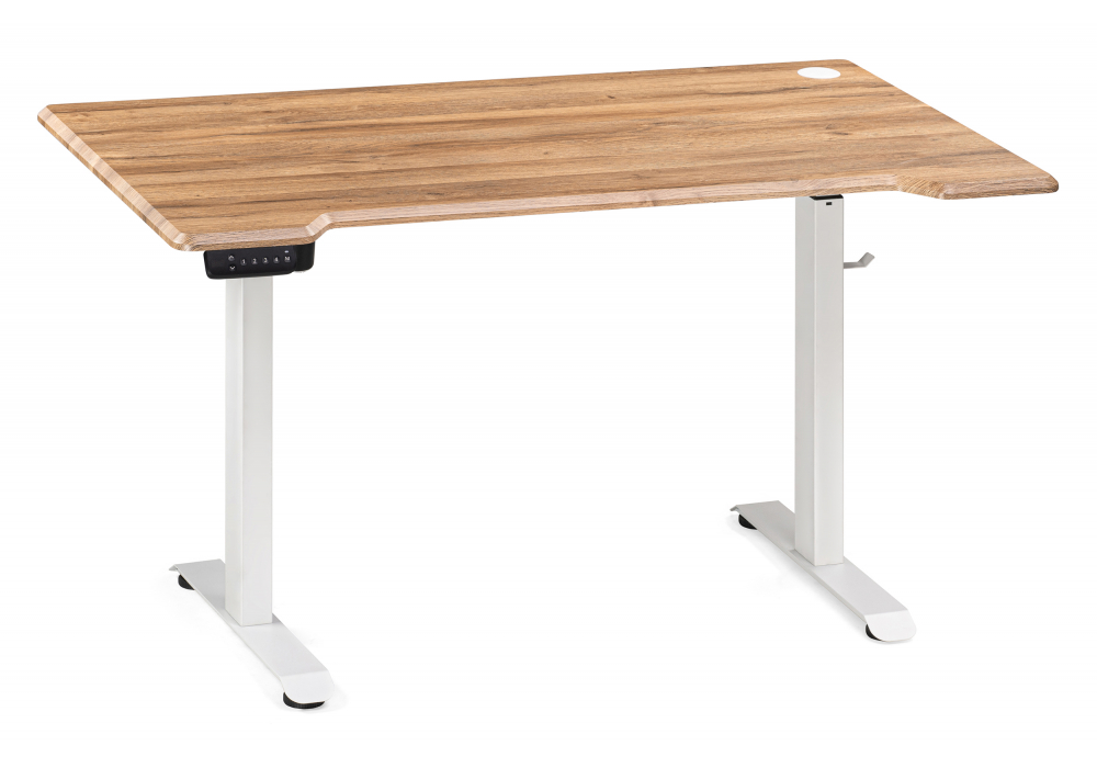 фото компьютерный стол woodville маркос белый / вотан дуб 578486  с механизмом подъема | 220svet.ru