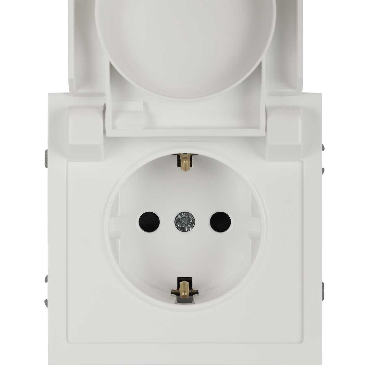 фото розетка эра galaxy 15-2103-08 c заземлением 2p+e schuko со шторками с крышкой 16а-250в ip20 белый матовый б0070672 | 220svet.ru