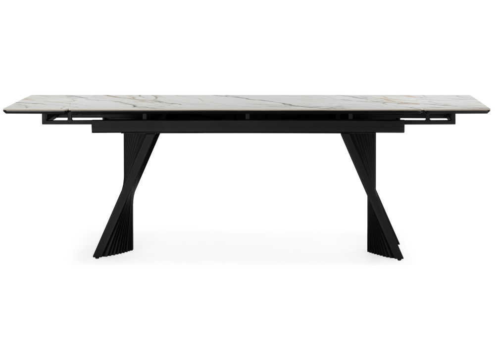 фото керамический стол раскладной 160(220)х89 woodville вейв белый с прожилками gilt white / черный 626007 | 220svet.ru