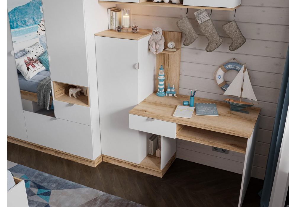 фото письменный стол woodville джидда белый / дуб делано 586574 | 220svet.ru