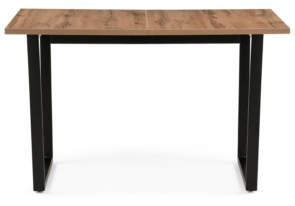 фото стол деревянный woodville раскладной лота лофт 120 25 мм дуб делано темный / матовый черный 489638 | 220svet.ru