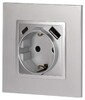Миниатюра фото розетка эра elegance 14-4108-03 2p+e 16a-250в со шторками с usb type-a+c 5в-3а алюминий б0067741 | 220svet.ru